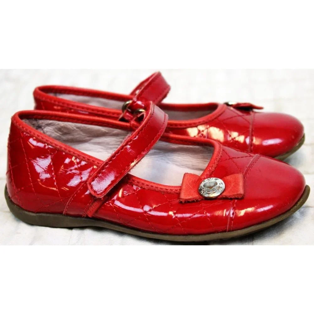 Primigi Quilted Look Mary Janes Red Patent Leather Sky Effect System Bow Heart